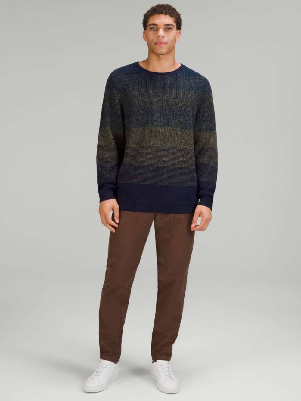 LULULEMON Textured Knit Crewneck Sweater - Navy / Sand / Green - Size XS